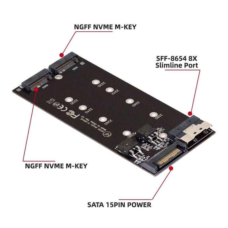 Cablecc Dual 2X NVME M.2 AHCI to Slimline PCIE Express 3.0 4.0 SFF-8654 8X Raid Card VROC Raid0 Hyper Adapter - Image 5